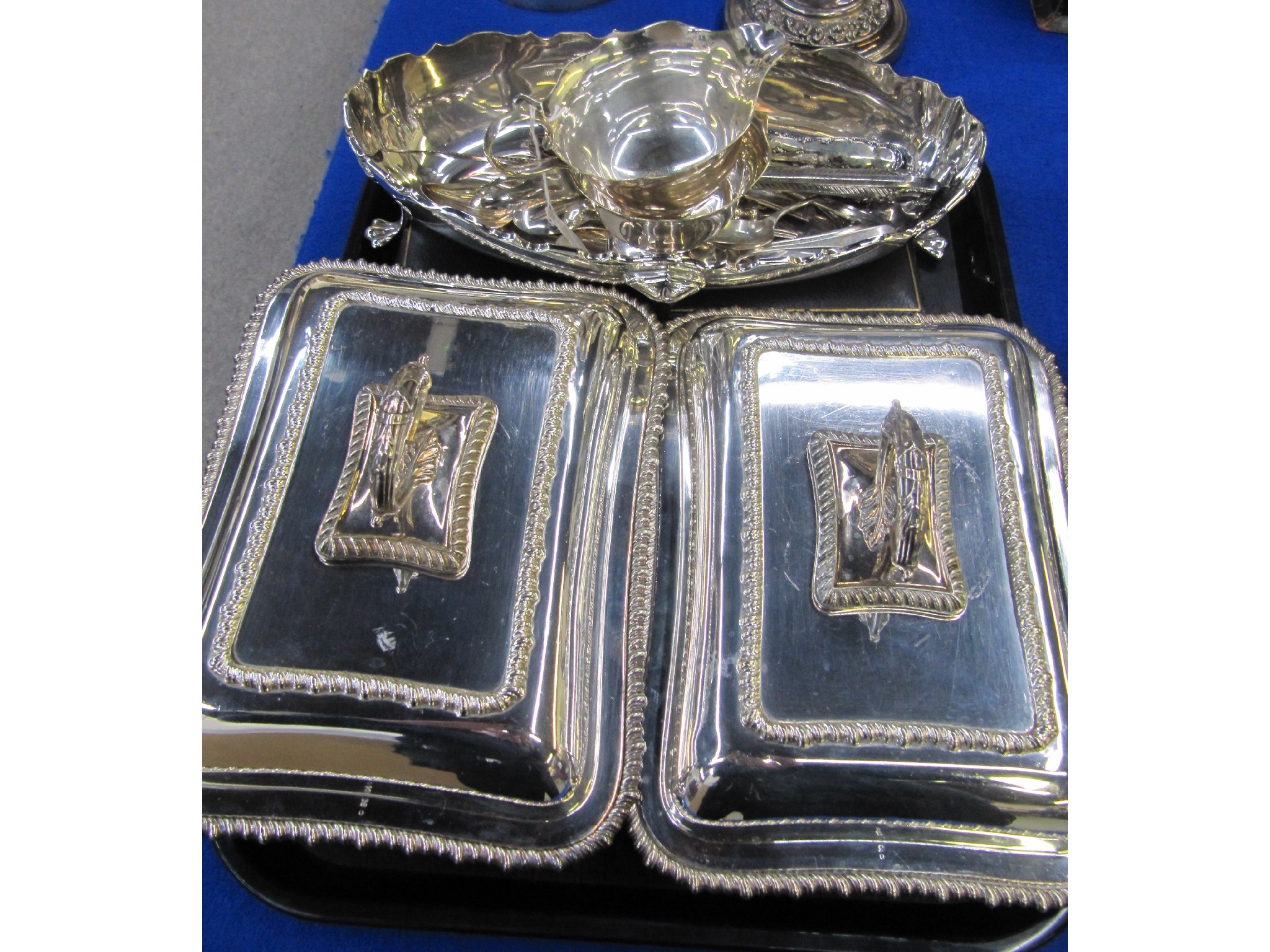 Appraisal: A tray lot of EP - entree dishes bowl cutlery