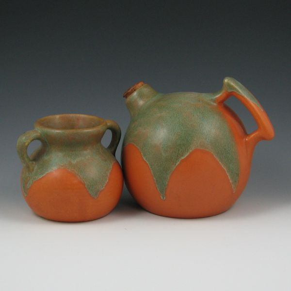 Appraisal: Camark ball jug and handled vase in matte green over