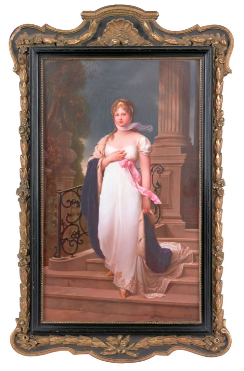 Appraisal: German painted porcelain plaque of a woman late th c