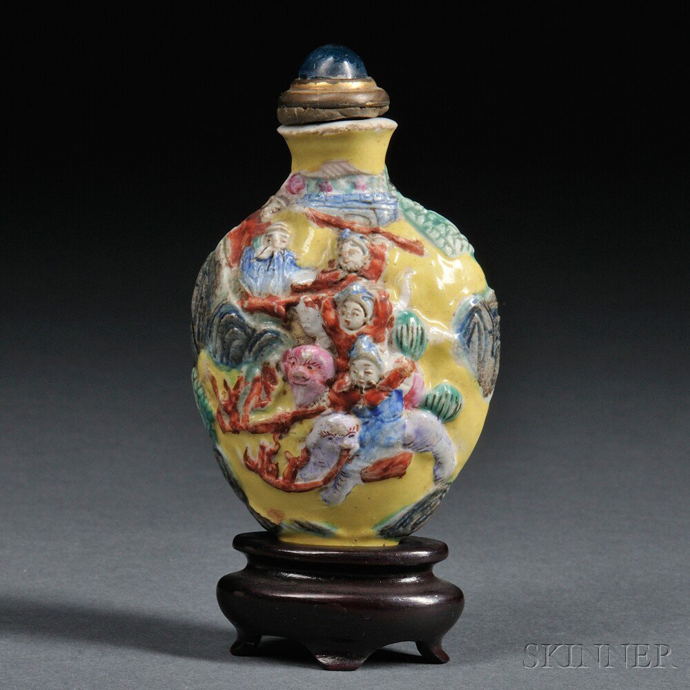 Appraisal: Enameled Ceramic Snuff Bottle China th century oval with waisted