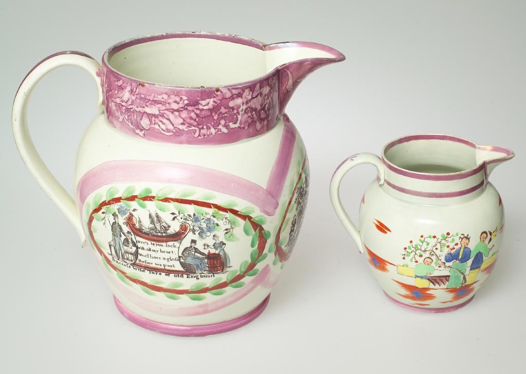 Appraisal: MASONIC INTEREST SUNDERLAND PINK LUSTRE JUG MID th CENTURY of