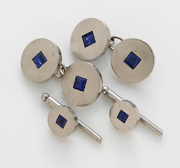 Appraisal: A sapphire and platinum dress-set Cartier French comprising a pair