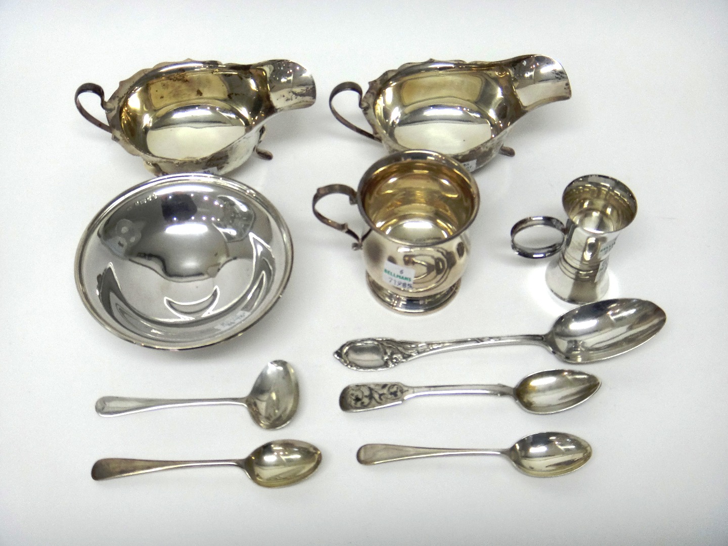 Appraisal: Silver comprising a pair of sauceboats Sheffield a christening mug