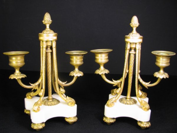 Appraisal: French Napoleon III era style dore bronze marble base candelabras