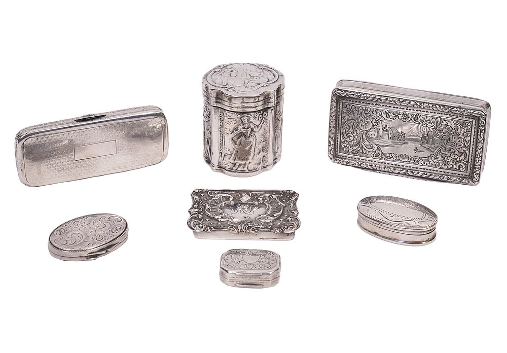 Appraisal: Assorted Small Silver Continental Boxes different silver continental boxes in