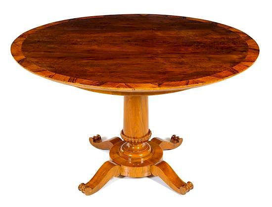 Appraisal: A Biedermeier Walnut Center Table Height x diameter of top