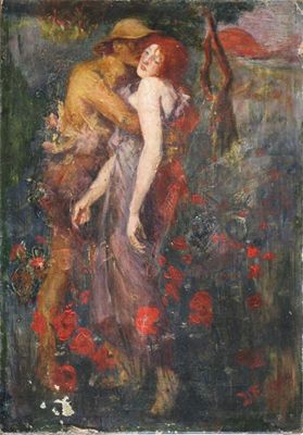 Appraisal: D F early th Century Lovers in a poppy field