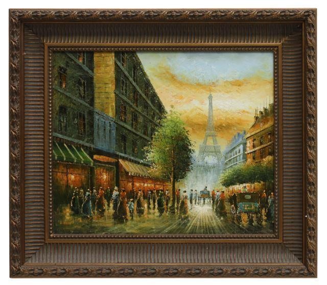 Appraisal: Framed oil on canvas painting Paris Street Scene unsigned sight