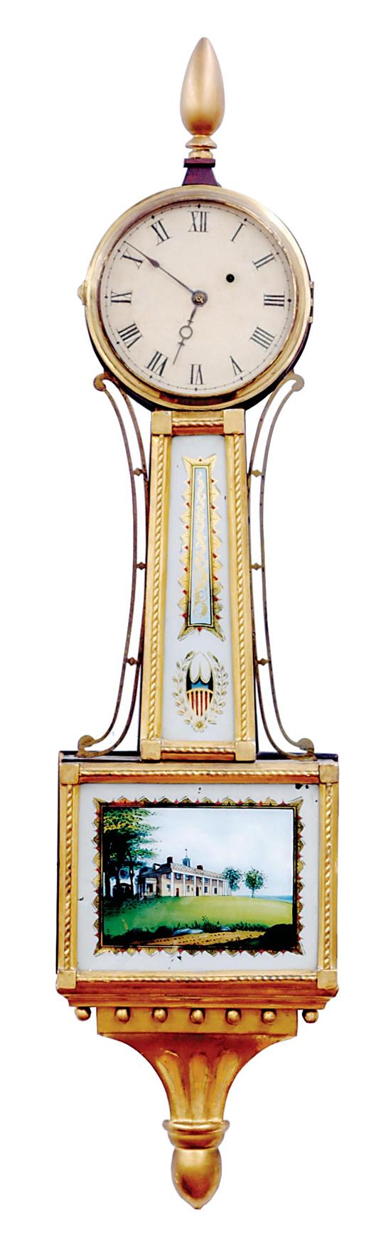 Appraisal: Federal gilded presentation banjo clock circa gilded finial over brass