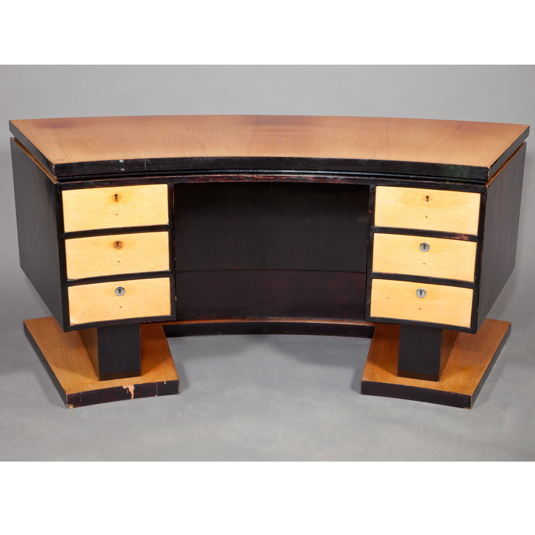 Appraisal: Art Deco Part Ebonized and Blonde Mahogany Double Pedestal Desk