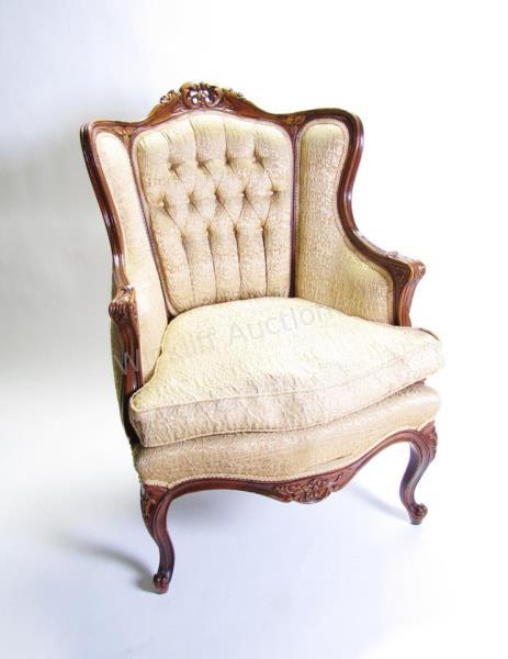 Appraisal: A vintage French Louis XV style bergere with carved frame