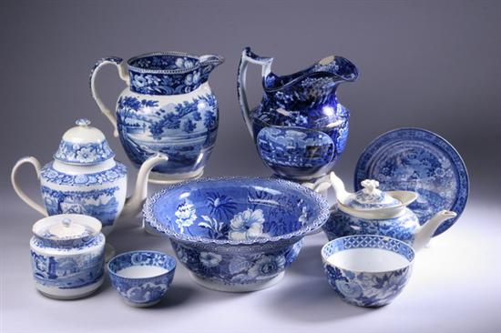 Appraisal: NINE PIECES STAFFORDSHIRE BLUE AND WHITE TRANSFERWARE th century Including