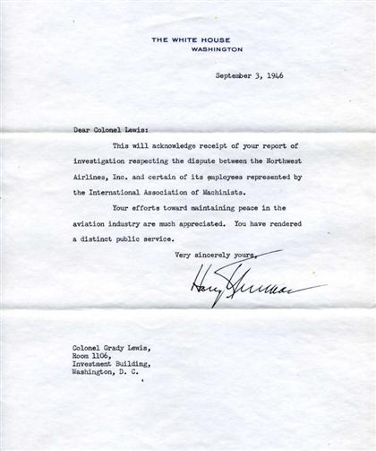 Appraisal: pieces Typed Letters Signed Truman Harry S All p to