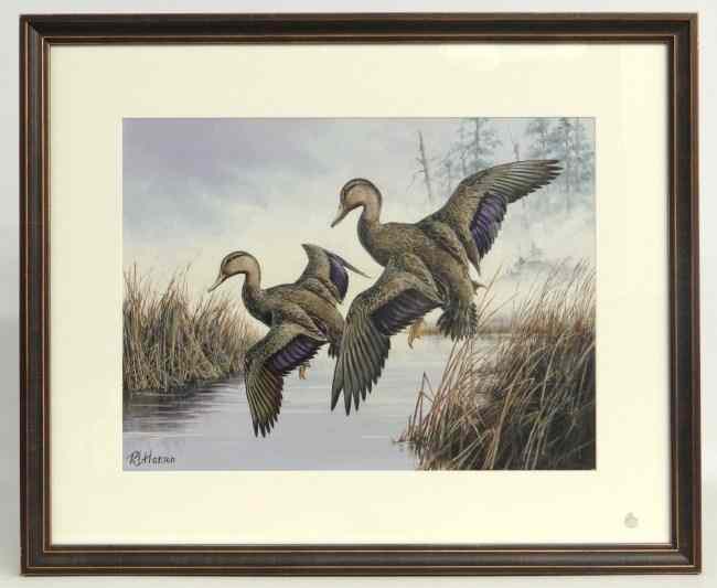 Appraisal: Painting acrylic on artist board ducks by wildlife painter Richard