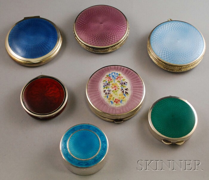 Appraisal: Seven Small Silver and Enamel Compacts one Webster