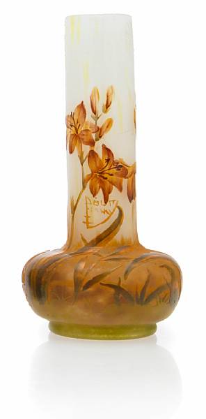 Appraisal: A Daum Nancy enameled cameo glass cabinet lily vase circa