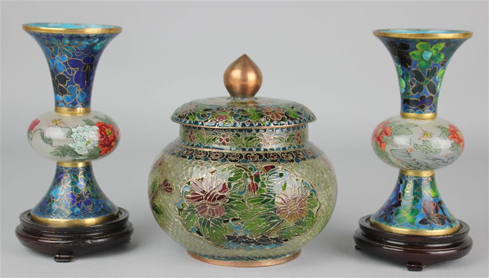 Appraisal: PAIR OF CHINESE INSIDE PAINTED GLASS AND CLOISONNE ENAMEL BEAKER