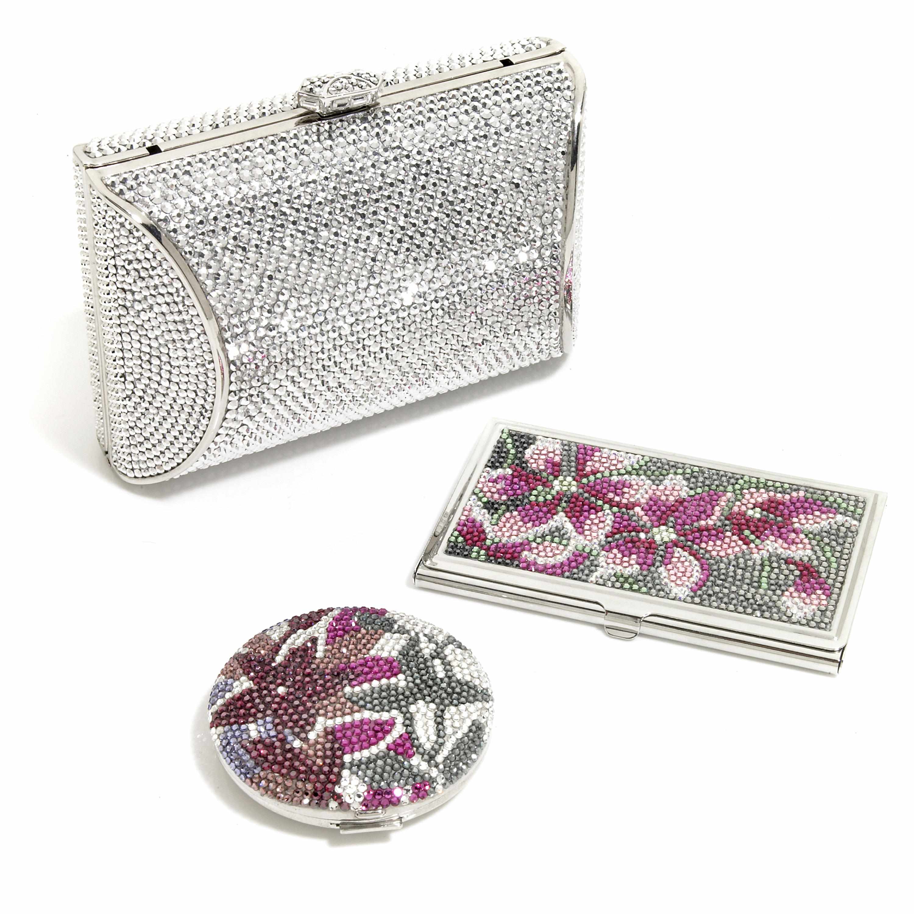 Appraisal: A silver crystal bulging minaudiere together with a multi-colored crystal