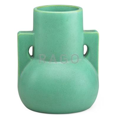 Appraisal: TECO Large buttressed vase matte green glaze Terra Cotta IL