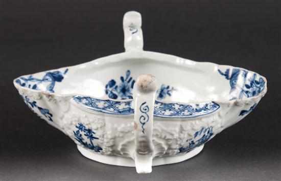 Appraisal: Worcester blue and white chinoiserie decorated porcelain two-handled sauceboat ''Dr