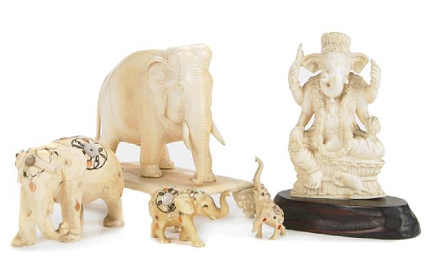 Appraisal: A group of thirteen Indian ivory carvings of elephants some