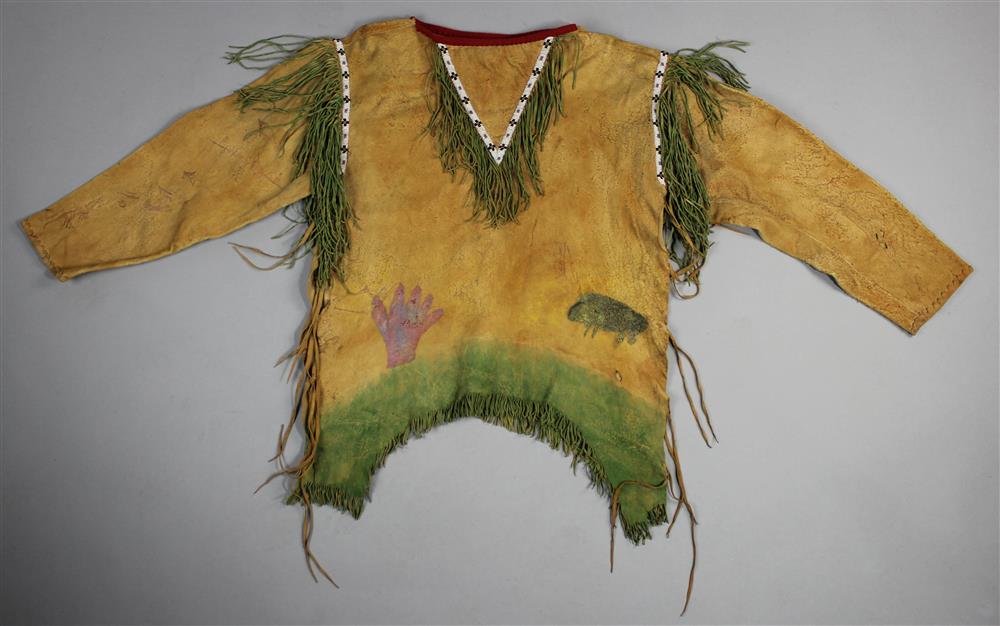 Appraisal: PLAINS POLYCHROMED BEADED AND FRINGED HIDE MAN'S SHIRT Reservation period