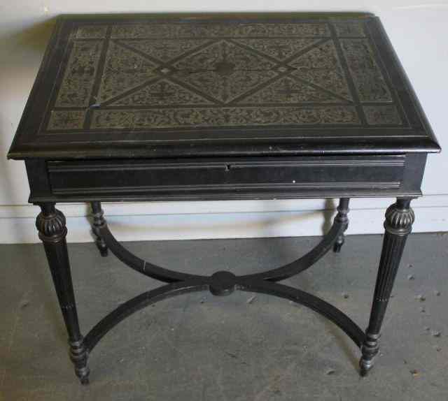 Appraisal: th Century Inlaid Ebonized Game Table From an Park Avenue