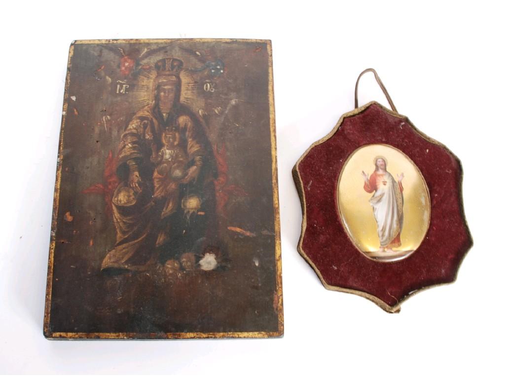 Appraisal: NINETEENTH CENTURY ICON DEPICTING CROWNED VIRGIN AND CHILD with cherubs