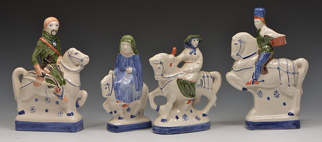 Appraisal: A GROUP OF FOUR VARIOUS RYE POTTERY TIN GLAZED FIGURES