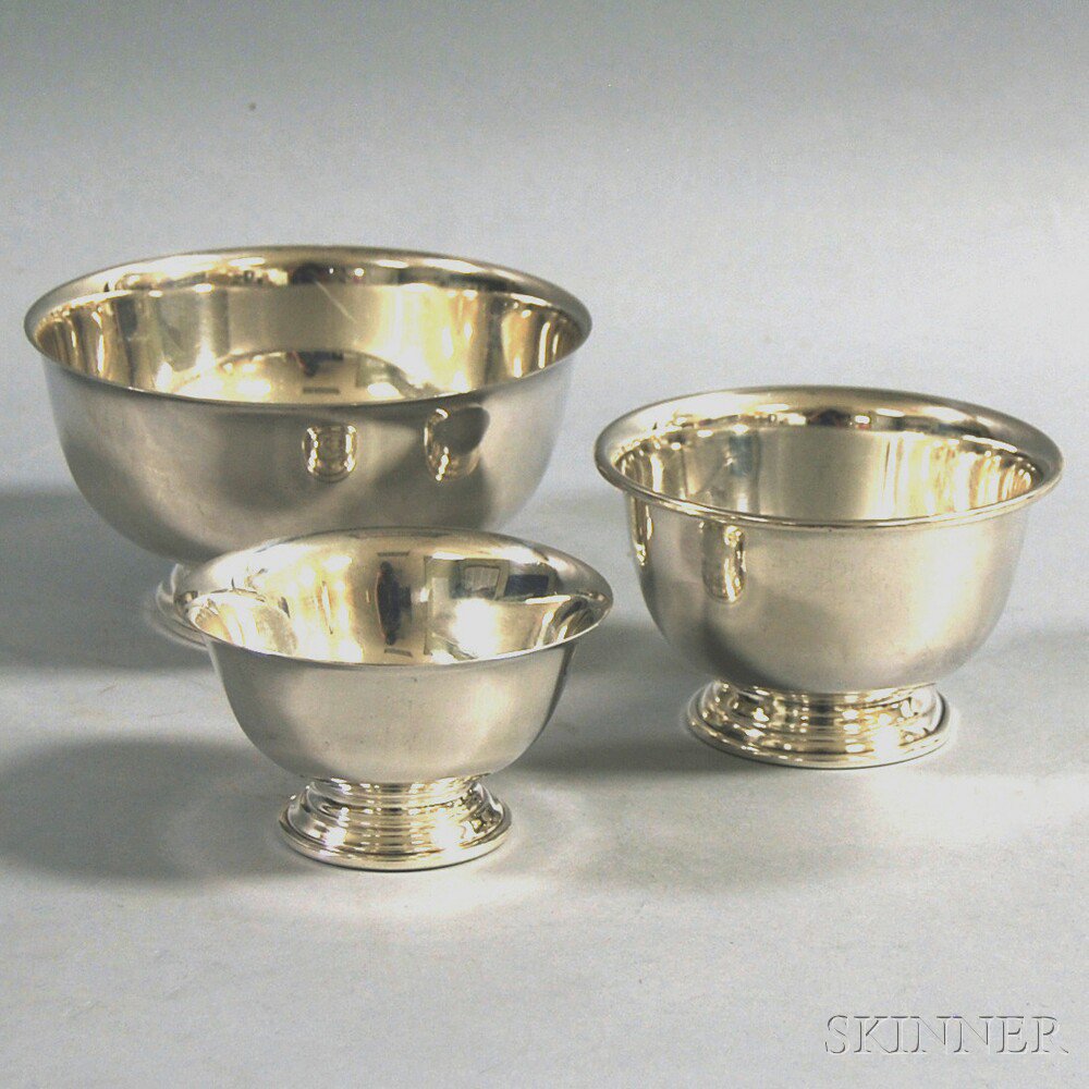 Appraisal: Three Graduated Sterling Silver Revere-type Footed Bowls Gorham Baldwin Miller