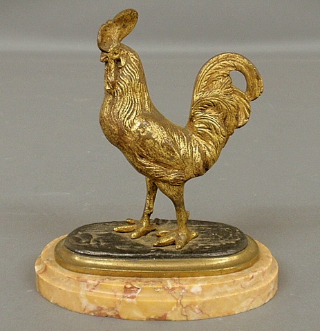 Appraisal: - Fire gilt bronze standing rooster late th c mounted