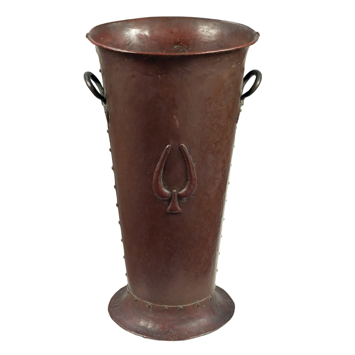 Appraisal: Gustav Stickley umbrella stand in hammered copper with repousse design