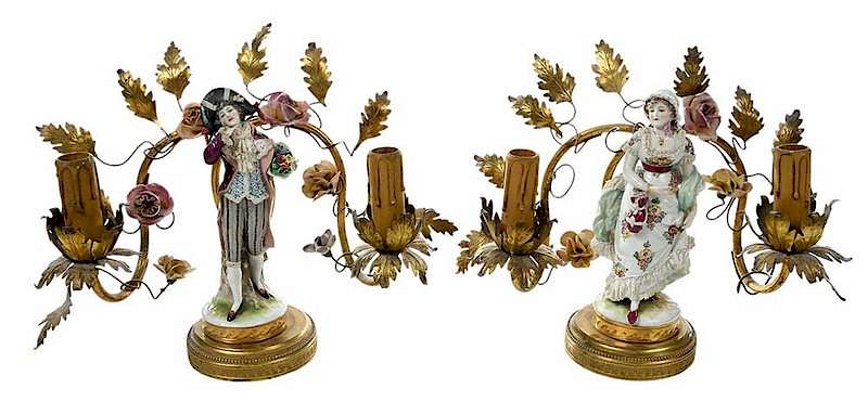 Appraisal: Pair of Porcelain Figure Candelabras Continental probably th th century