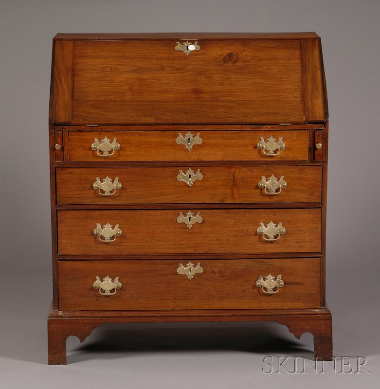 Appraisal: Chippendale Walnut and Maple Slant-lid Desk probably Massachusetts late th