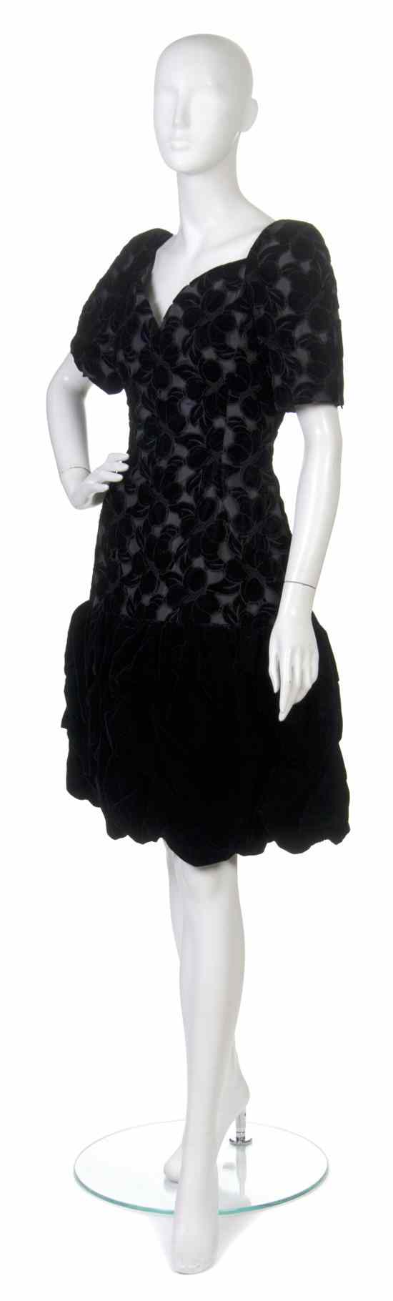 Appraisal: A Scaasi Black Cut Velvet Cocktail Dress short sleeves and