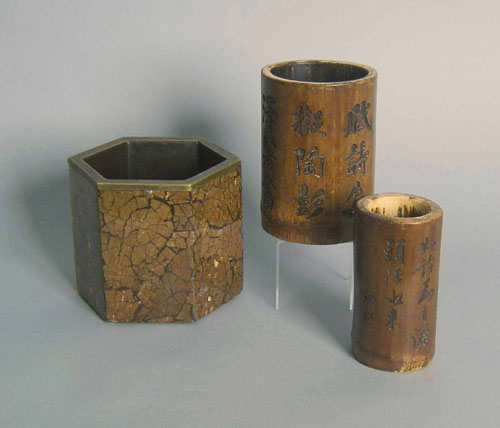 Appraisal: Two Chinese bamboo brush pots h h together with another