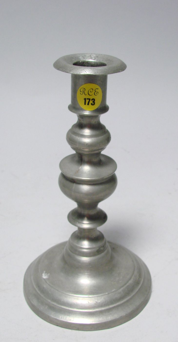 Appraisal: ANTIQUE AMERICAN PEWTER CANDLESTICK Early th CenturyBy John Thomas of