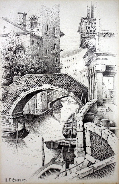 Appraisal: A F CHURLEYA Venetian scene pen and ink cm x