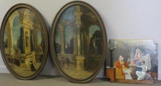 Appraisal: Lot of Oil Paintings Incl a Pair of Framed Trompe