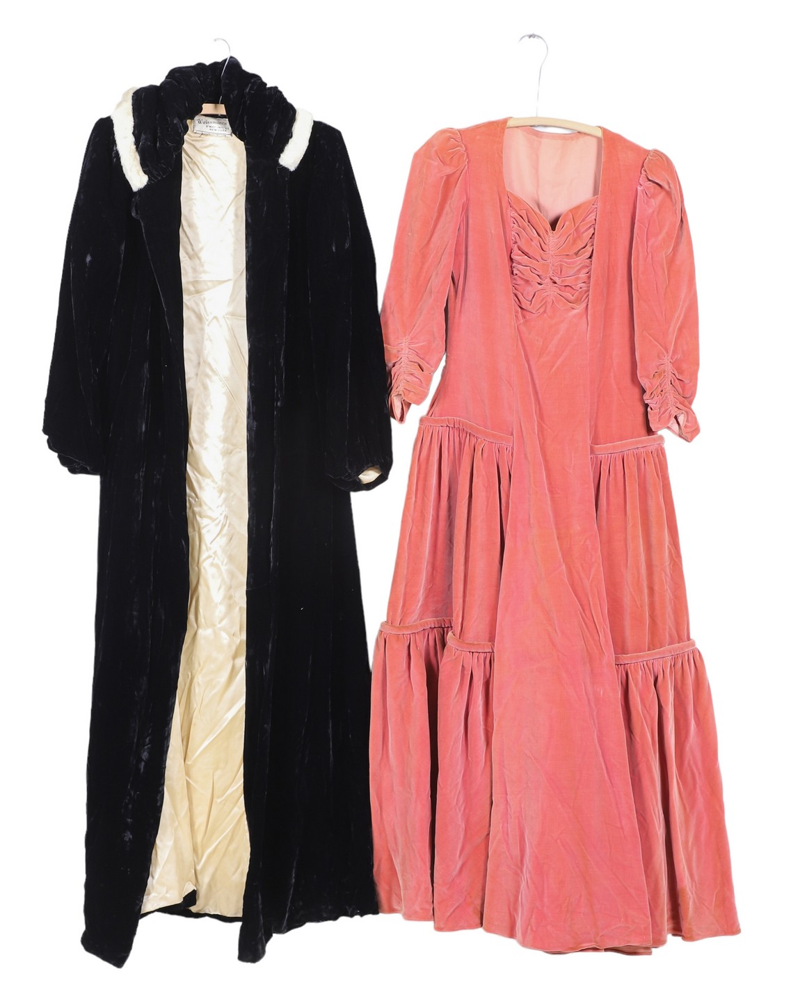 Appraisal: Opera coat and velvet dress dusty pink velvet tiered gown