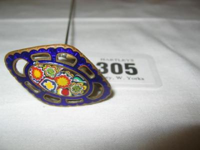 Appraisal: A MILLEFIORE HAT PIN of lozenge form inlaid with an