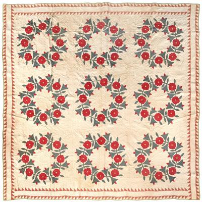 Appraisal: Fine Pennsylvania appliqu quilt hand stitched nine red and green