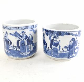 Appraisal: Chinese Blue and White Ceramic Vessels Featuring depictions of elders