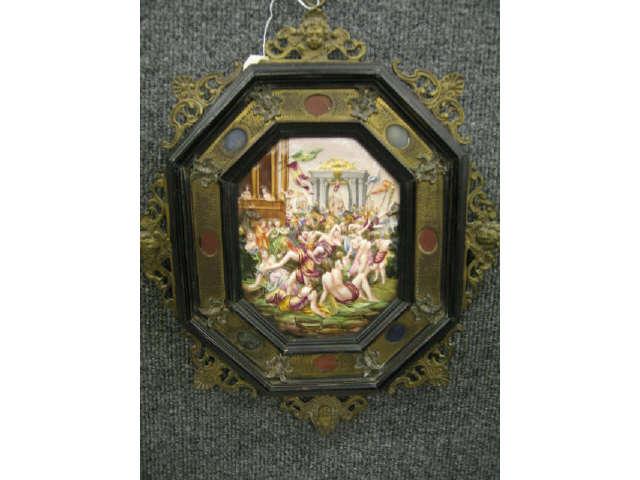 Appraisal: th Century Capodimonte Porcelain Plaque with gem set bronzed ebony