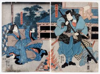 Appraisal: KUNIYOSHI JAPANESE WOODBLOCK DIPTYCH KUNIYOSHI JAPANESE WOODBLOCK DIPTYCH H L