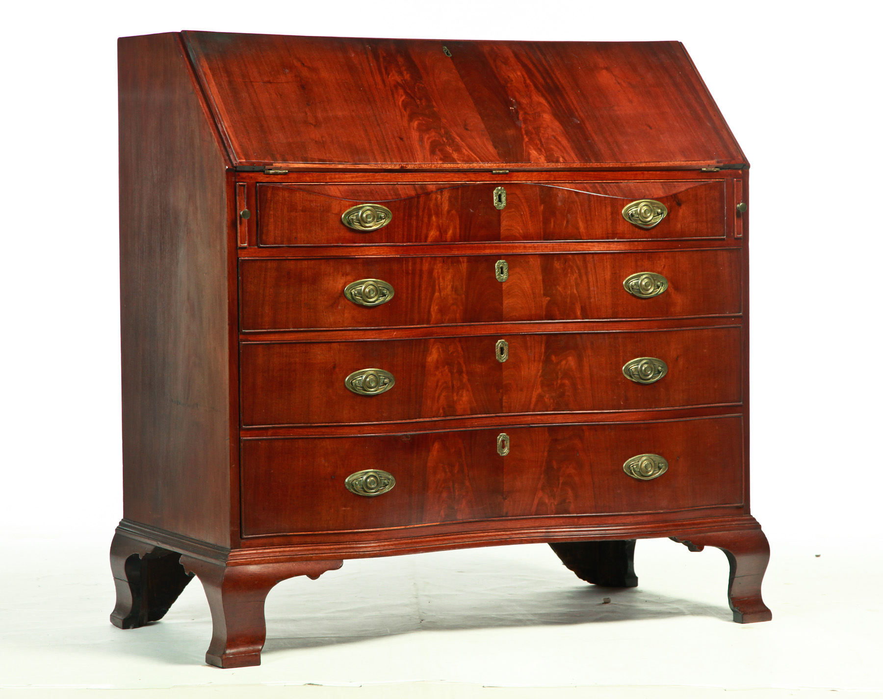 Appraisal: AMERICAN CHIPPENDALE SERPENTINE SLANT FRONT DESK Possibly Connecticut mid th