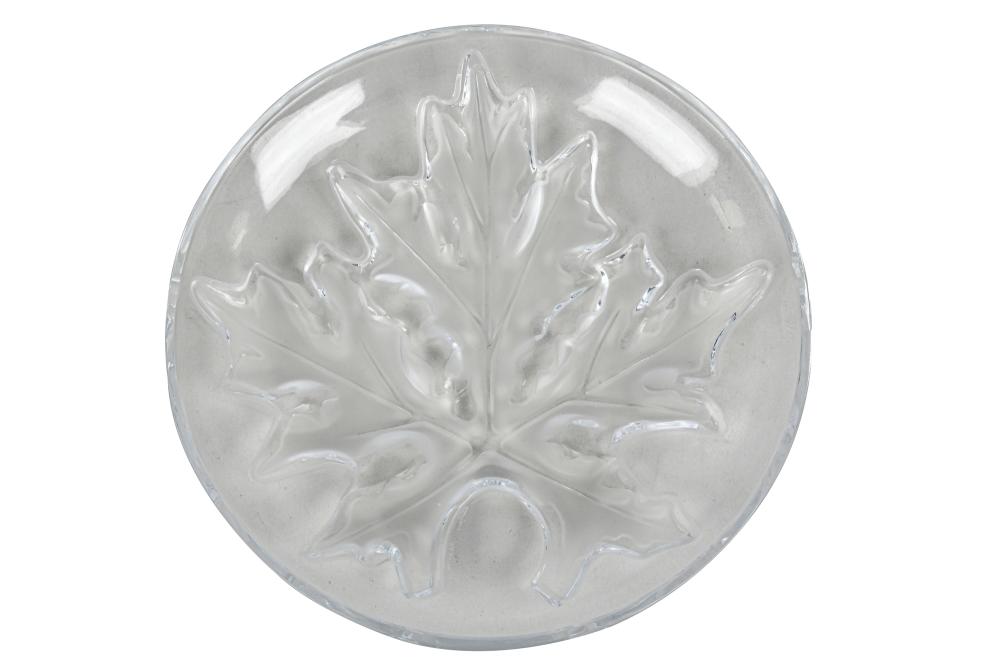 Appraisal: LALIQUE CLEAR FROSTED GLASS MAPLE LEAF DISHsigned to underside Condition