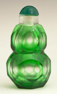 Appraisal: Chinese Green Glass Double Gourd Snuff Bottle ear Chinese Green