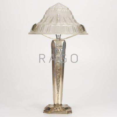 Appraisal: FRENCH ART DECO Table lamp ca s Frosted glass and