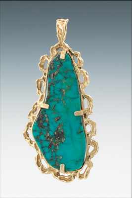 Appraisal: A Large k Gold and Turquoise Pendant k yellow gold